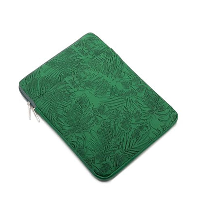 Kinmac 360° Protective Vertical Laptop Sleeve Case Cover Bag (Green Leaves PU, 12.5 inch-13.3 inch) - color: Green Leaves PU, size: 12.5 inch-13.3 inch