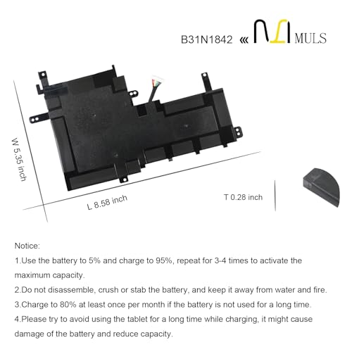 MULS B31N1842 Laptop Battery for Asus VivoBook 15 F513 M513 K513 S513 X513 | S15 S531F VivoBook S15 V5050E V5050EA S5500F S5500FL X513EA X531F X531FA K531F S531F S531FA V531F V531FA 0B200-03440000 42Wh