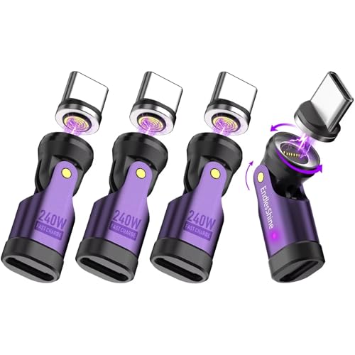 Magnetic USB C Adapter, 240W PD Fast Charging 480Mbps Data 9-Pin Breakaway Connector, 540° Rotating Swivel with LED Indicator, Type-C Port Protector Tips for Phones/Tablets/Small Devices - color: Purple, size: 4 Pack