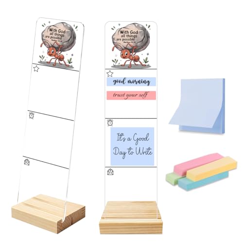 Sticky Notes Monitor Memo Board Acrylic Holder with Removable Wooden Base, with God All Things are Possible Logo Desk Set with 200 Sheets Two Sizes Sticky Notes, Office Desk Accessories Organizer
