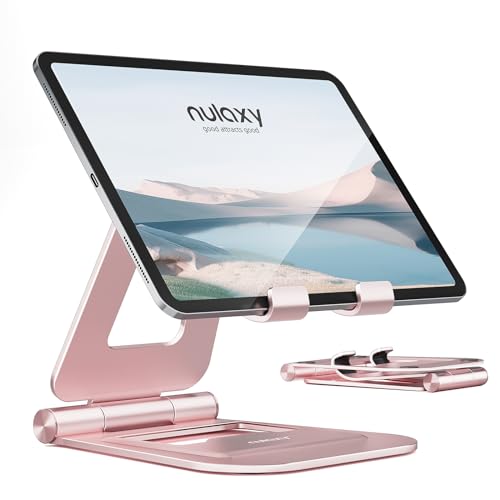 Nulaxy Dual Adjustable Foldable iPad Stand, Full Aluminum, Rose Gold | Desktop Tablet Holder, Tablet Accessories for Office Kindle Compatible with All Mobile Devices, Ipads and Phones - color: C-Rose Gold