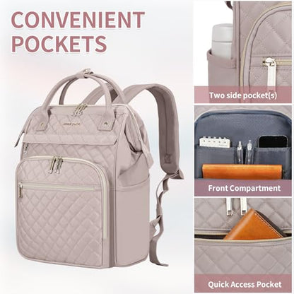 EMPSIGN 17 Inch Laptop Backpack for Women, Work Business Travel Computer College Bags, Large Capacity Water-repellent Quilted Casual Daypack, Dusty Pink | Computer Bag, Work Business Travel College, Large Capacity, Water-repellent, Quilted Casual Daypack