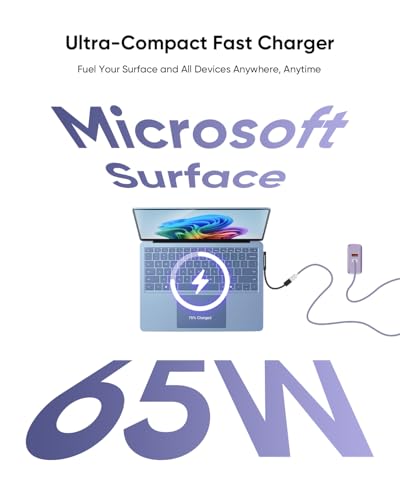 Surface Pro Charger, 65W Microsoft Surface Charger for 12/11/10/9/8/7/6/5/4/3/X, Compatible with Both Microsoft Book/Laptop/Tablet and All USB-C Deviece (Purple) - color: Purple