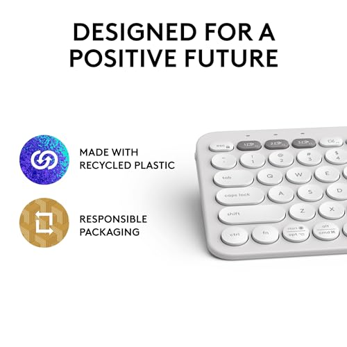 Logitech Pebble Keys 2 K380s Keyboard, Bluetooth, Wireless - Tonal White | Multi-device connectivity, customizable shortcuts, slim and portable, easy-switch for macOS, iPadOS, Android, Chrome OS - color: White