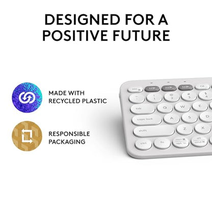 Logitech Pebble Keys 2 K380s Keyboard, Bluetooth, Wireless - Tonal White | Multi-device connectivity, customizable shortcuts, slim and portable, easy-switch for macOS, iPadOS, Android, Chrome OS - color: White