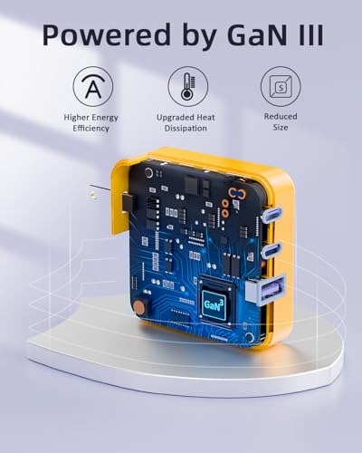 100W USB C Charger Block, 3 Port GaN Foldable Wall Fast Charger | for MacBook Pro, MacBook Air, Dell XPS, iPhone 17 16 Series, Samsung Galaxy, iPad Pro and All USB-C Devices - color: Yellow