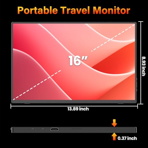 Upperizon Portable Monitor 16 inch 2K QHD 2560x1600 106% sRGB, 144Hz USB-C, 120Hz HDMI, HDR Travel Monitor for Laptop Mac PC Surface PS5 Xbox, External Display with Cover & Speakers, VESA Compatible - size: 16 in