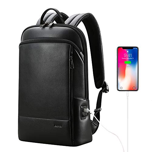 BOPai Unisex Slim Genuine Leather Laptop Backpack Men for 15-15.6 inch Business Smart Professional Lightweight Backpack with USB Charging Office Commuter Computer Rucksack Executive Anti Theft Black - color: Black4, size: 15.6 inch