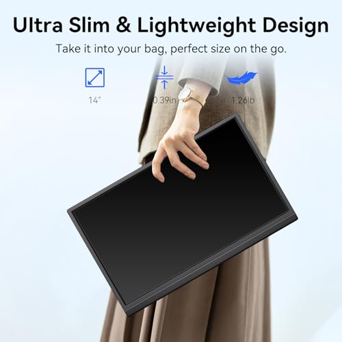 14 Inch Touchscreen Portable Monitor, FHD 1080P IPS HDR Ultra Slim Travel Screen, USB-C Powered with Built-in Speakers for Laptop, PC, Mac, PS4, PS5, Xbox Gaming Consoles