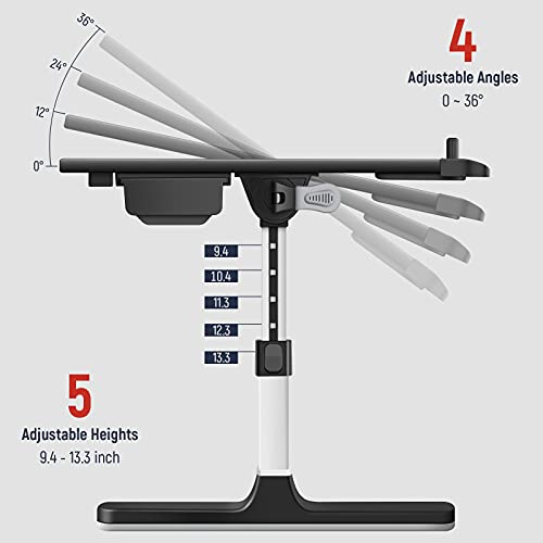 Laptop Desk for Bed, Lap Desks Trays with Double Storage Drawers, Adjustable Premium Leather Laptop Stand with Extra Drawstring Bag, Foldable Lap Table for Eating, Working, Writing and Drawing | Adjustable PVC Leather Surface Laptop Bed Stand for Working,