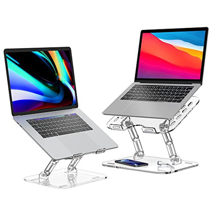 Lpoake 2 Pack Acrylic Laptop Stand for Desk, Adjustable Ergonomic Laptop Riser, Portable Foldable Computer Stand, Compatible with 10 to 15.6 Inches Notebook and MacBook, Clear - size: 2 Pack