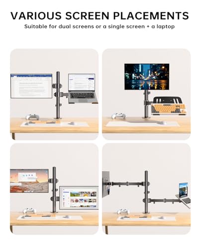Dual Monitor and Laptop Stand for 13-32 Inch Screens & 11-17 Inch Laptop, Full Motion Dual Monitor Arm Desk Mount with Removable Laptop Tray, Supports Up to 18 lbs/Arm, C-Clamp, VESA 75x75/100x100mm - size: Laptop & Monitor Stand