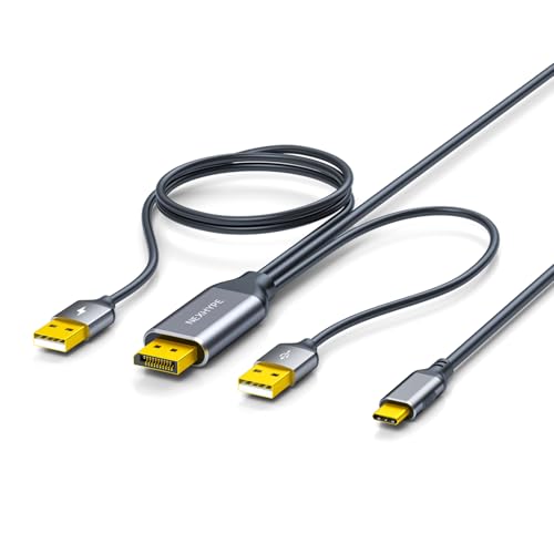 DisplayPort to USB C Cable with Power Delivery, Dual USB Adapter for Host Connection to Portable Monitor, AR Glasses (Xreal, Rokid, RayNeo) One-Way Signal, 6.6FT/9.8FT (118, Inches)