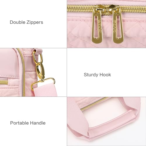 MOSISO 15-16 inch Laptop Bag, Laptop Briefcase Messenger | Compatible with MacBook Pro 16/Air 15, Square Quilted Computer Bag Work Office Business with 3 Pockets&Strap, Pink - color: Pink, size: 16 inch