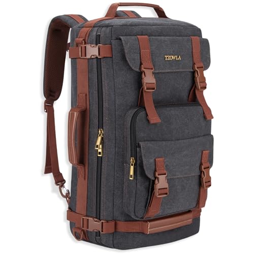 Tzowla Canvas Travel Backpack Carry on Flight Approved,Large Vintage Messenger Bag,3-in-1 Convertible Backpacks Duffel Bag,Personal ltem Laptop Rucksack for Men and Women Fit 17 Inch Laptop(Black) - color: Black, size: 17inch