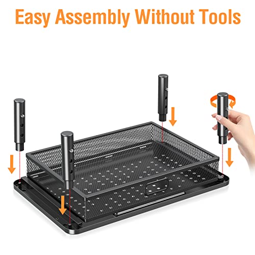 ELIVED 2 Pack Monitor Stand Riser with Metal Drawer, 3 Height Adjustable | with Larger Storage Space for Home and Office Supplies, Metal Desktop Stand for Laptop Computer Printer PC iMac
