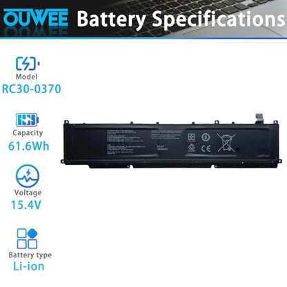 RC30-0370 Laptop Battery Compatible with Razer Blade 14 2021 2022 RZ09-0370 RZ09-0368 RZ09-0427 RZ09-0370AE23 RZ09-0370BEA3-R3U1 RZ09-0370CEA3-R3U1 RZ09-0427EE23-R3U1 Series 61.6Wh 15.4V - size: 12.17*2.67*0.32 inch RC30-0370