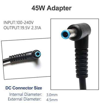 45W Adapter for HP 17 Inch Laptop Charger Power Supply Blue Tip | Lost your cord? Instantly power up your dead HP 17 laptop! Ideal for 17-ak 17-ar 17-bs 17-by 17-ca 17-cn series.