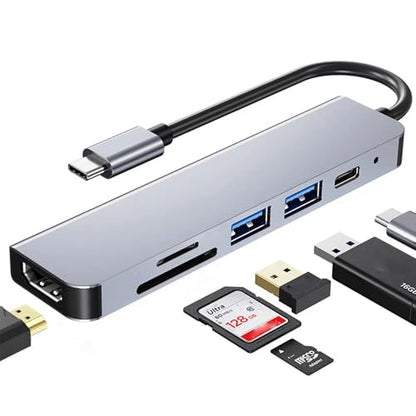 USB C Hub 6 in 1 with HDMI(4K@30Hz), USB-C to HDMI Adapter 100W Power Delivery, USB 3.0, USB 2.0, SD/TF Card Reader Compatible with iPhone 15/16, MacBook, iPad Pro, Samsung Galaxy S8, Dell XPS