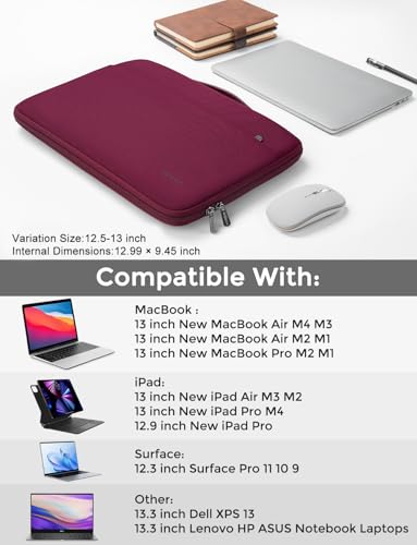 DOMISO Laptop Case Sleeve Protective Cover Compatible with MacBook Air 13 M4 M3 M2,MacBook Pro M2 M1,iPad Air/Pro,13 inch Dell,Lenovo, HP,Asus,Waterproof Computer Cases Bag with Handle,Wine - color: Wine, size: 13" for MacBook Air/Pro