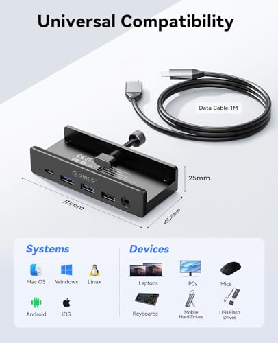 ORICO Clip Docking Station, 8-in-1 Clamp USB C Hub with 4K@60Hz HDMI, 100W PD, Gigabit Ethernet, 4xUSB Port, AUX, 10Gbps Clamp Docking Station for Laptop, MacBook, PC (Adapter Not Included) - color: Black