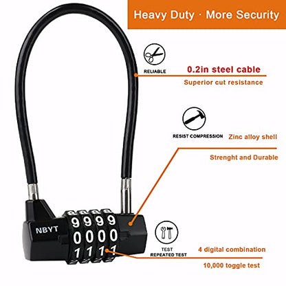 ‌4-Digit Cable Locks with Combination - Heavy Duty Outdoor Gate Lock for Fence, Cabinet,Refrigerator ，Dumpster,lockers,Gym,Toolbox,case, hasp Storage,Sheds - size: 15" Cable - Span 7" (3/16" Diameter)