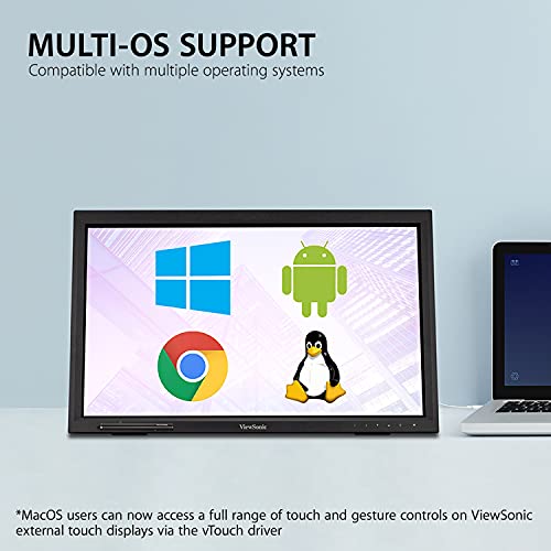 ViewSonic TD2223 22 Inch 1080p Touch Screen Monitor, 10-Point Multi IR Touch for Retail POS and Kiosks, Durable 7H Scratch-Resistant Glass, Eye Care Technology, HDMI, VGA, DVI, and USB Hub Inputs - style: 22-Inch