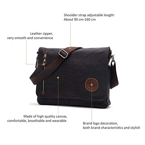 AUGUR Messenger Bag,Casual Shoulder Sling Bag Canvas Satchel Bag Crossbody Bags for Men Work Office Laptop Bag fit 13 inch - Black - color: Black
