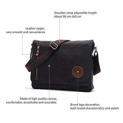 AUGUR Messenger Bag,Casual Shoulder Sling Bag Canvas Satchel Bag Crossbody Bags for Men Work Office Laptop Bag fit 13 inch - Black - color: Black