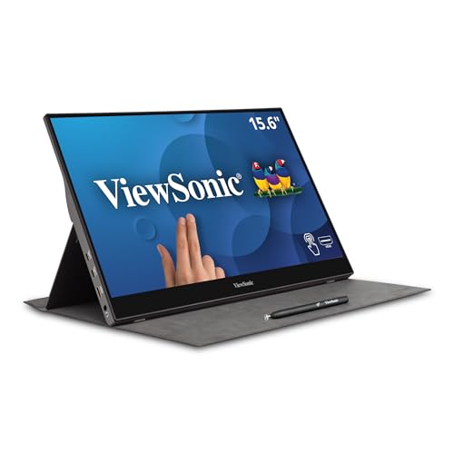 ViewSonic TD1655 15.6 Inch 1080p Touchscreen Portable Monitor, IPS Display for Interactive Workflows and Second Screen Productivity, Built-in Stand, 60W USB-C, mini HDMI, and Smart Cover - style: 1080p Touchscreen