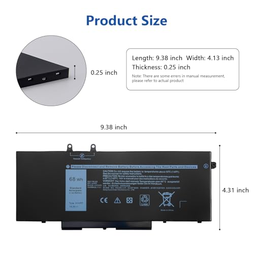DJW 3HWPP Battery Replacement for Dell Latitude 5501 5411 5401 5410 5510 5511, 17 7500 7506 2-in-1 Black, Precision 3551 3541 Inspiron 7706 2-in-1, 10X1J N2NLL 1VY7F 451-BCMN - size: 3HWPP