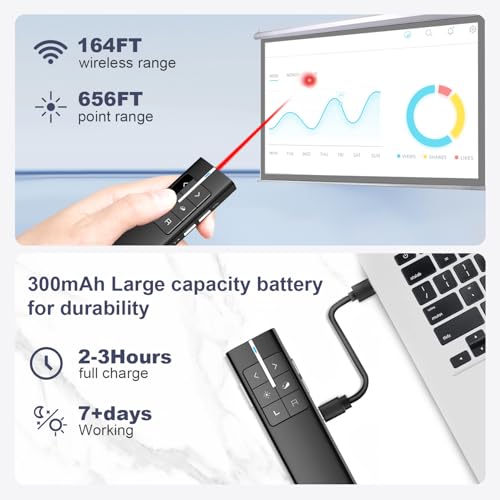 N99 Air Mouse Presentation Clicker with Laser Pointer, Wireless Presenter | Rechargeable Clicker for PowerPoint presentations, Volume Control PowerPoint Clicker, Presentation Remote, Annotate and Erase