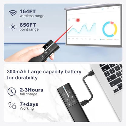 N99 Air Mouse Presentation Clicker with Laser Pointer, Wireless Presenter | Rechargeable Clicker for PowerPoint presentations, Volume Control PowerPoint Clicker, Presentation Remote, Annotate and Erase