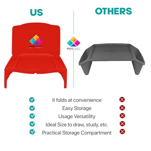 MAVOCRAFT Foldable Kids Lap Tray with Storage - Portable Lap Desk Kids & Adults - Kids Lap Desk for Breakfast in Bed, Serving Tray, Car Desk & Gaming (Red) - color: Red