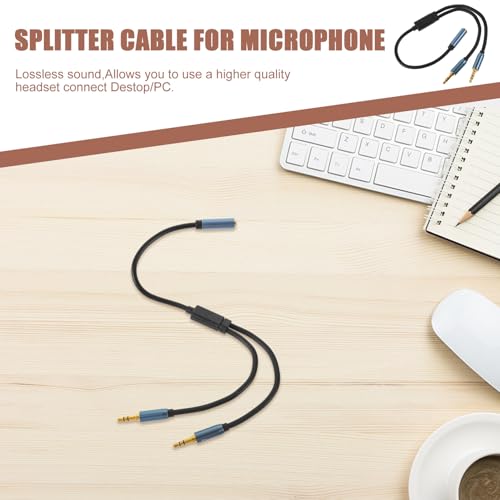 Y Splitter Cable Headset Jack Adapter Cord with Strain-Relief Rings and Label Stereo Earphone Splitter for Audio and Microphone Input Compatible with Laptops and Smartphones