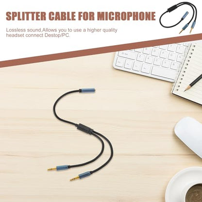 Y Splitter Cable Headset Jack Adapter Cord with Strain-Relief Rings and Label Stereo Earphone Splitter for Audio and Microphone Input Compatible with Laptops and Smartphones