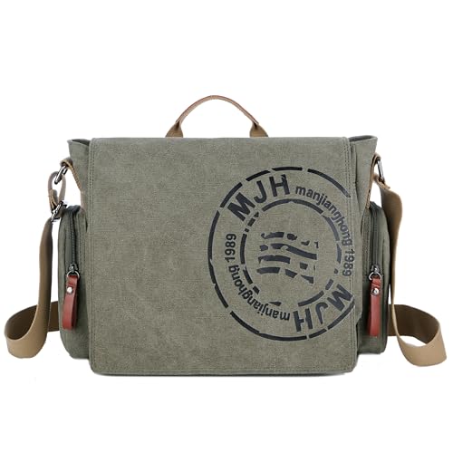 FSD.WG Satchel Messenger Bag for Men Canvas,Travel Shoulder bag 13.5" Laptop Bags - color: Green