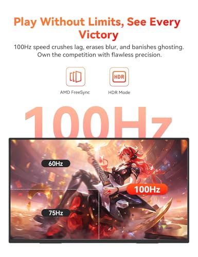 HotYeah 23.8" 100Hz Portable Monitor, 1080P FHD 100% sRGB IPS USB-C HDMI Large External Monitor, Home Gaming 2nd Screen w/180° Adjustable Kickstand for MacBook, Laptop, PC, Phone, Tablet, Switch, PS5