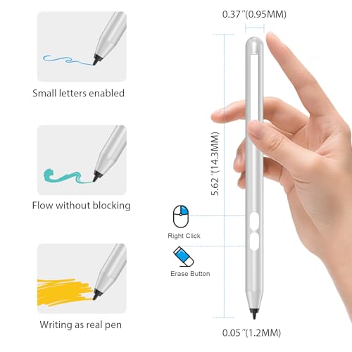 Stylus Pen for HP Omnibook X Flip Envy/Pavilion/Spectre x360 300Day Battery | Active Stylus Pen with Smooth Writing, MPP 1.51 Tilt Pen with Pressure Sensitivity & Palm Rejection for Drawing, Note-Taking - color: silver