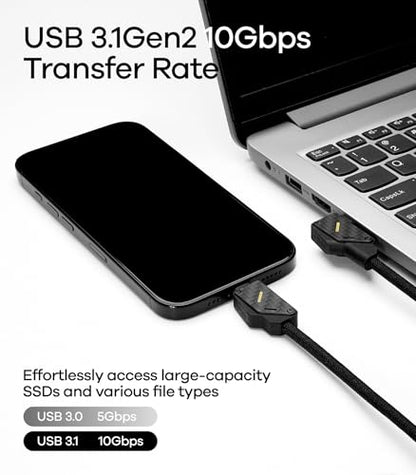 Aulumu M07 240W USB-C to USB-C Carbon Fiber Cable | USB 3.1 Gen2 10Gbps | 4K@60Hz Video Output Fast Charging | For iPhone 17/16/15 Pro Max, NVMe SSD, Galaxy S25/S24/S23 Ultra, MacBook Pro -Black 6.6FT - size: 6.6ft, style: Black - Carbon Fiber
