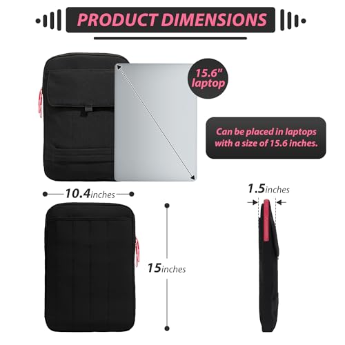 15.6 Inch Puffy Laptop Sleeve with Handle for Women Men, Black | Compatible with Macbook Pro/Air/Neo Laptops, Laptop Case with Luggage Strap, Vertical Quilted Shoulder Bag for Travel Work - color: Black