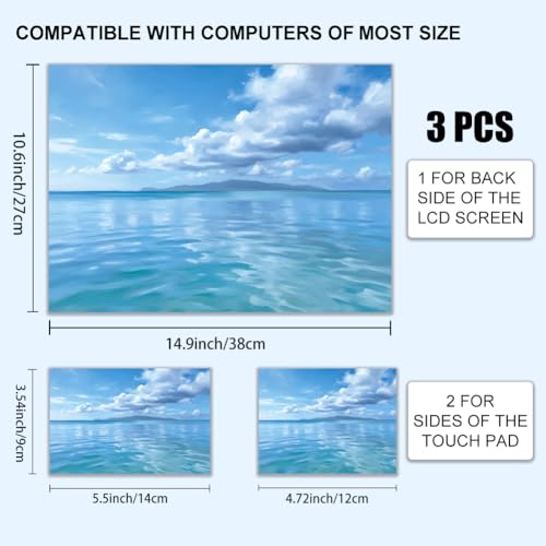 3Pcs Sea Surface Laptop Skin Sticker Blue Sky Universal Removable Vinyl Stickers Fits for 12.1 13 14 15.6 16 Inch Waterproof Notebook Decal Cover Gift