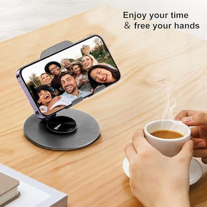 360° Rotating Metal Phone Stand, Foldable Adjustable Desktop Holder, Stable Universal Mount for All Smartphones & Tablets, Ideal Office/Home Desk Accessory(Gray) - color: Gray