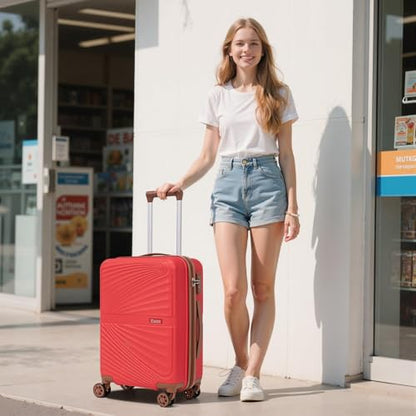 Carry On Luggage Set 22x14x9 Airline Approved Luggage Sets 3 Piece,Suitcases with Wheels,ABS Hard Case Luggage with TSA Lock Spinner Wheels(20 Inch,BP/TB) - color: Red