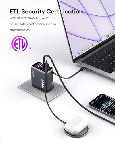 GaN+ 100W PD Charger, Retractable USB C Charger with Smart Display & Touch Control, PD100W Wall Adapter, PPS 60W 45W Super Fast Charging for iPhone 17 16 MacBook Galaxy Pixel (Non-Battery)