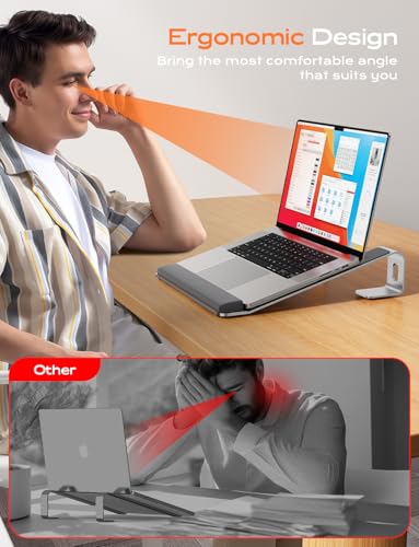 LOXP Laptop Stand for Desk, Aluminum Laptop Riser Holder with Wrist Support | Removable Notebook Stand Ventilated Cooling Computer Riser Ergonomic Lectern Mount Compatible with 10-17” Laptops - color: Silver
