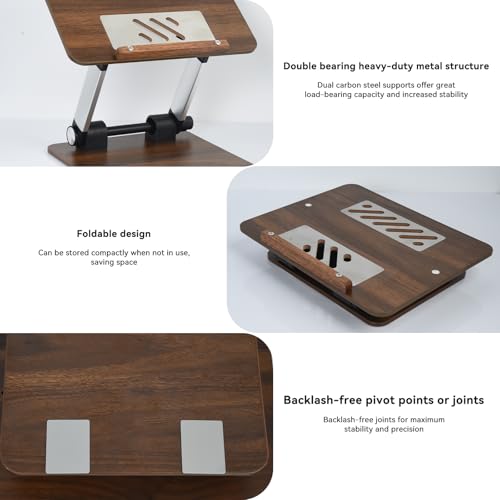 aceyoon Walnut Wood Laptop Stand 180° Adjustable Retro Style Foldable Notebook Riser Heat Dissipation Vintage Desktop Book Stands Natural Grain Laptop Bracket Compatible with 10-15.6” Laptops