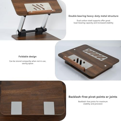 aceyoon Walnut Wood Laptop Stand 180° Adjustable Retro Style Foldable Notebook Riser Heat Dissipation Vintage Desktop Book Stands Natural Grain Laptop Bracket Compatible with 10-15.6” Laptops