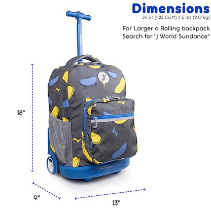 J World Sunrise Kids Rolling Backpack with Wheels for Girls Boys, Roller Bookbag for School, 18 x 13 x 9 Inches, Liteboard - color: Lightboard