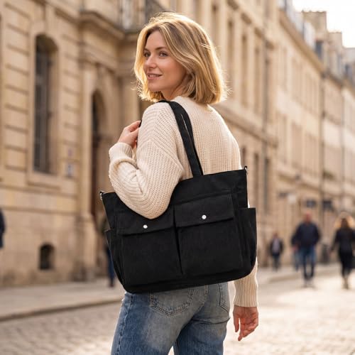VODIU Canvas Messenger Bag Large Hobo Crossbody bags for Women,Men, Shoulder Tote Handbags with Laptop pocket - color: Black-c